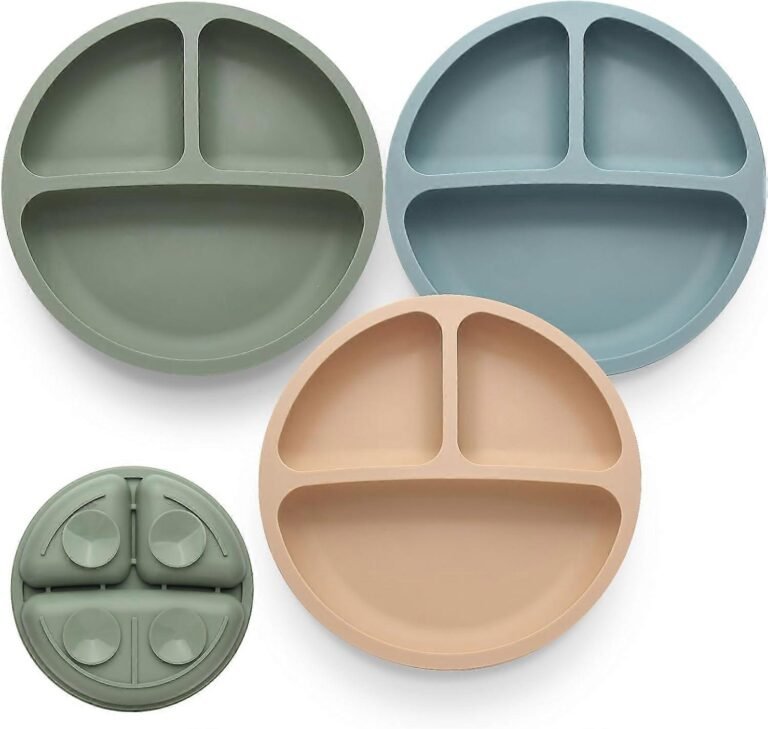 Toddler Plates 3 Pack - Divided Design Non-Slip Food Grade Silicone Dinnerware
